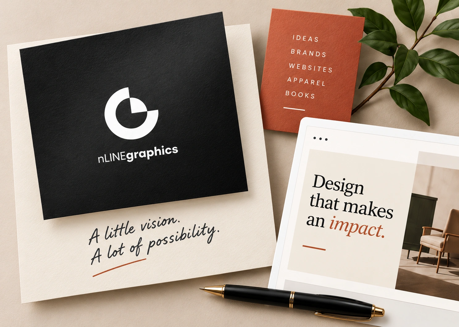 Cream stationery and a website presentation in a coordinated brand design study